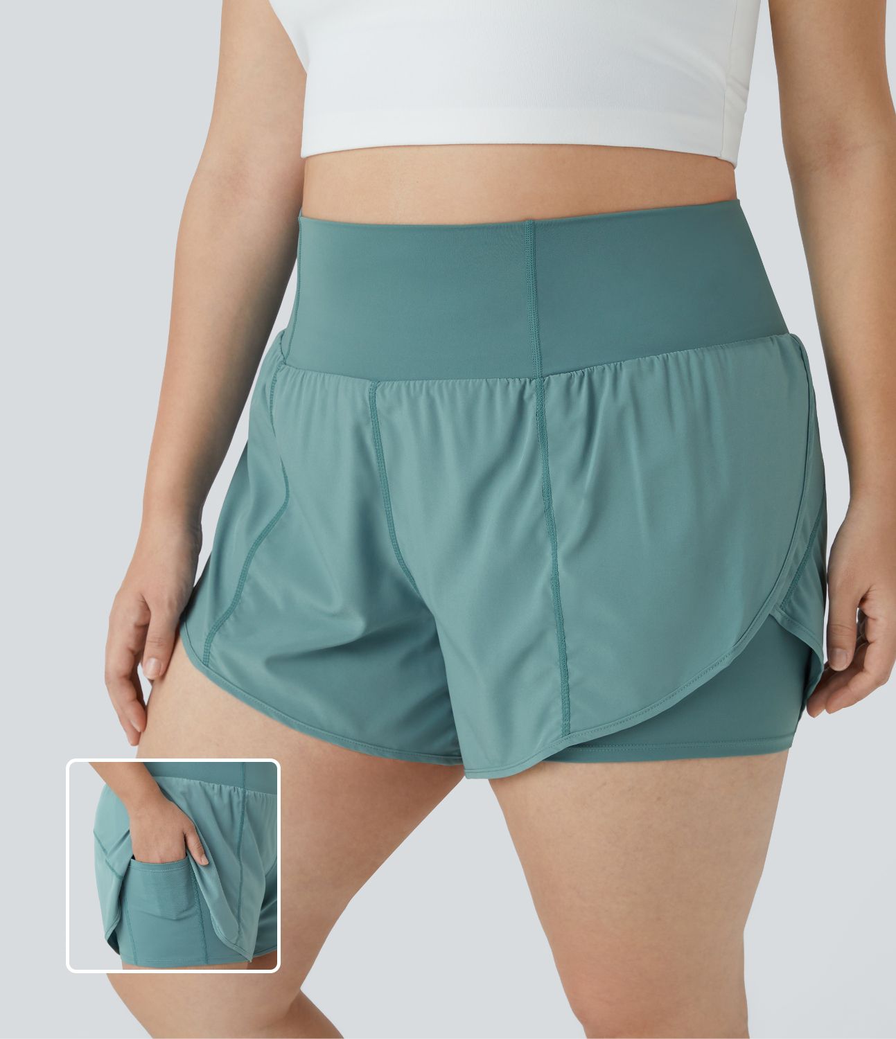 Breezeful™ Short 10cm Yoga Grande Taille 2-en-1 Super Taille Haute à Ourlet Courbé avec Poches Latérales et Séchage Rapide