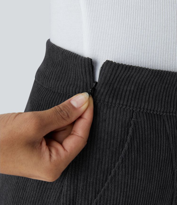 High Waist Side Pocket Invisible Zipper Midi Corduroy Casual Mermaid Skirt