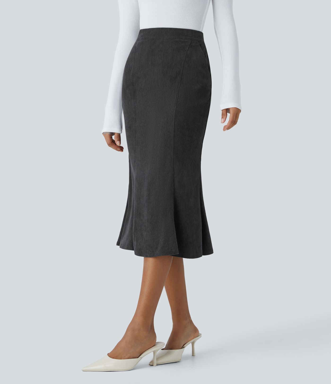 High Waisted Pocket Midi Corduroy Casual Mermaid Skirt