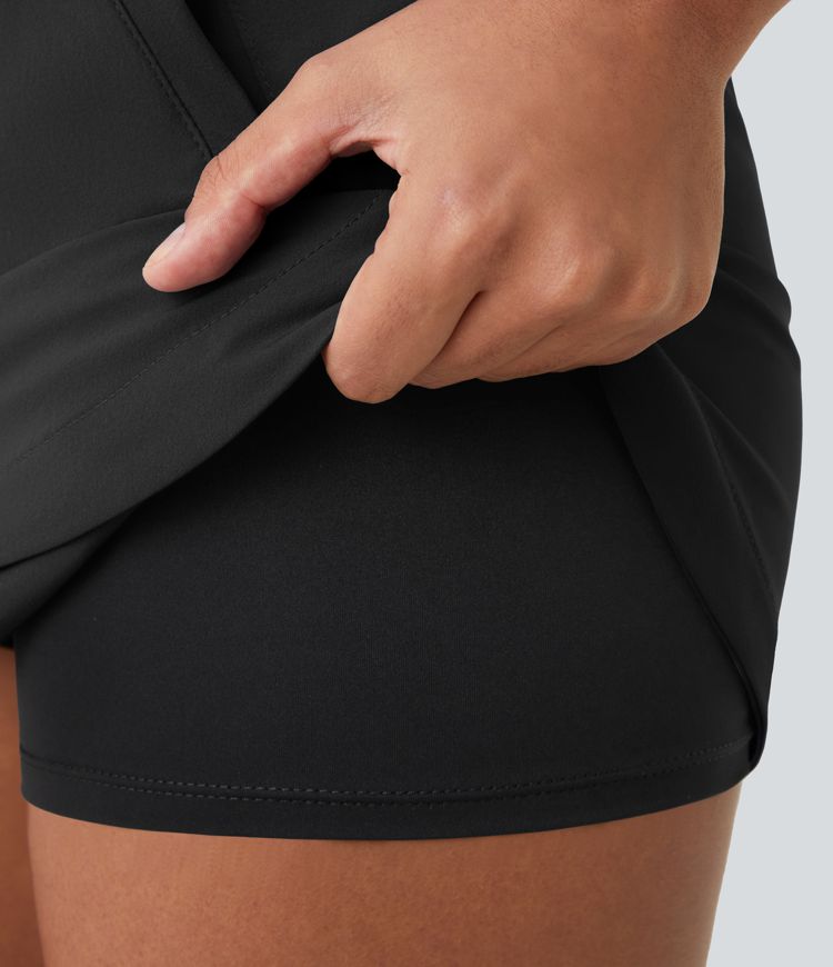 High Waisted Drawstring Side Pocket 2-in-1 Curved Hem Mini Golf Skirt
