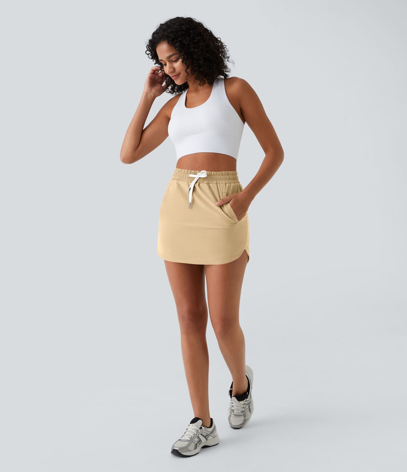 High Waisted Drawstring Pocket 2-in-1 Curved Hem Mini Golf Skirt
