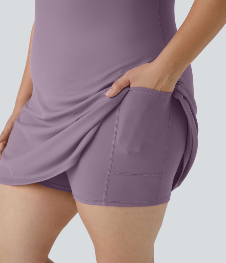 Everyday SoftlyZero™ Plush Backless 2-in-1 Flare Workout Plus Size Dress-Wannabe-Easy Peezy