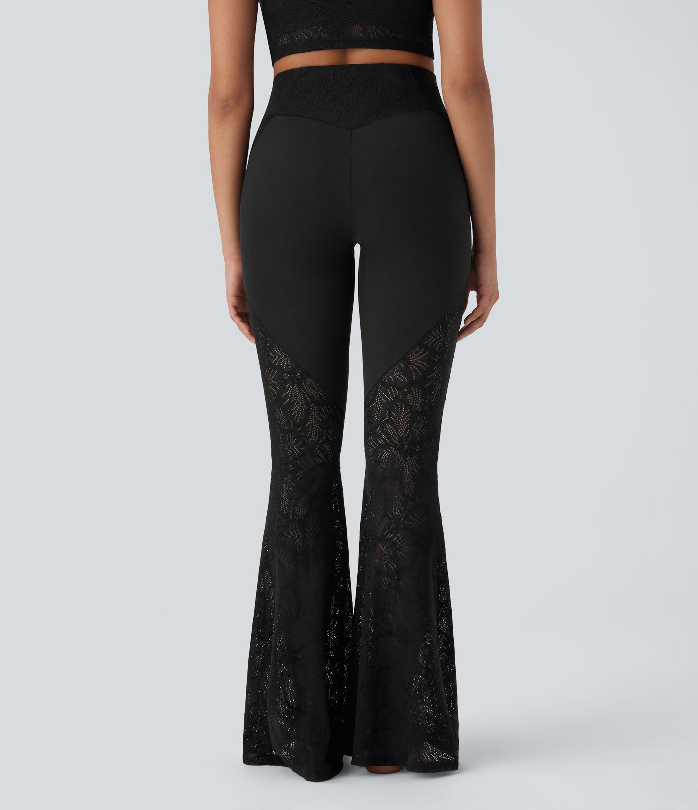 Leggings de Yoga de Talle Alto SoftlyZero™ con Bolsillos de Contraste, Encaje y Diseño Acampanado