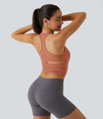 SoftlyZero™ Plush U Neck Racerback Cut Out Cropped Yoga Tank Top