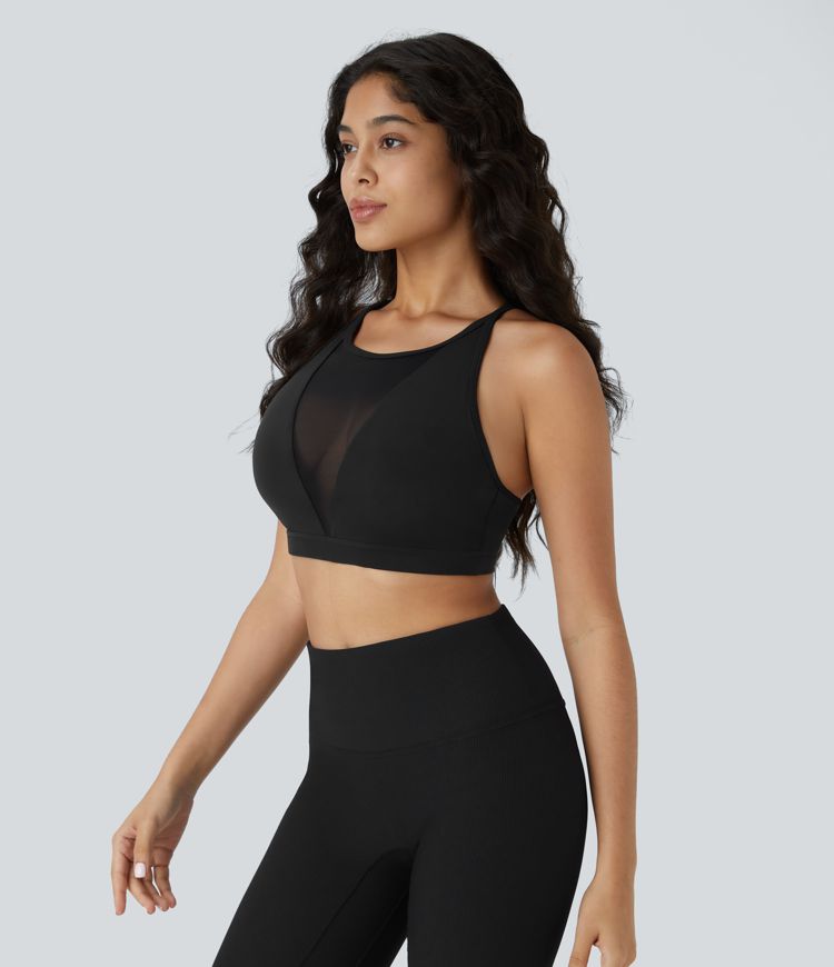 SoftlyZero™ Low Support Contrast Mesh Y Back Yoga Sports Bra-UPF50+