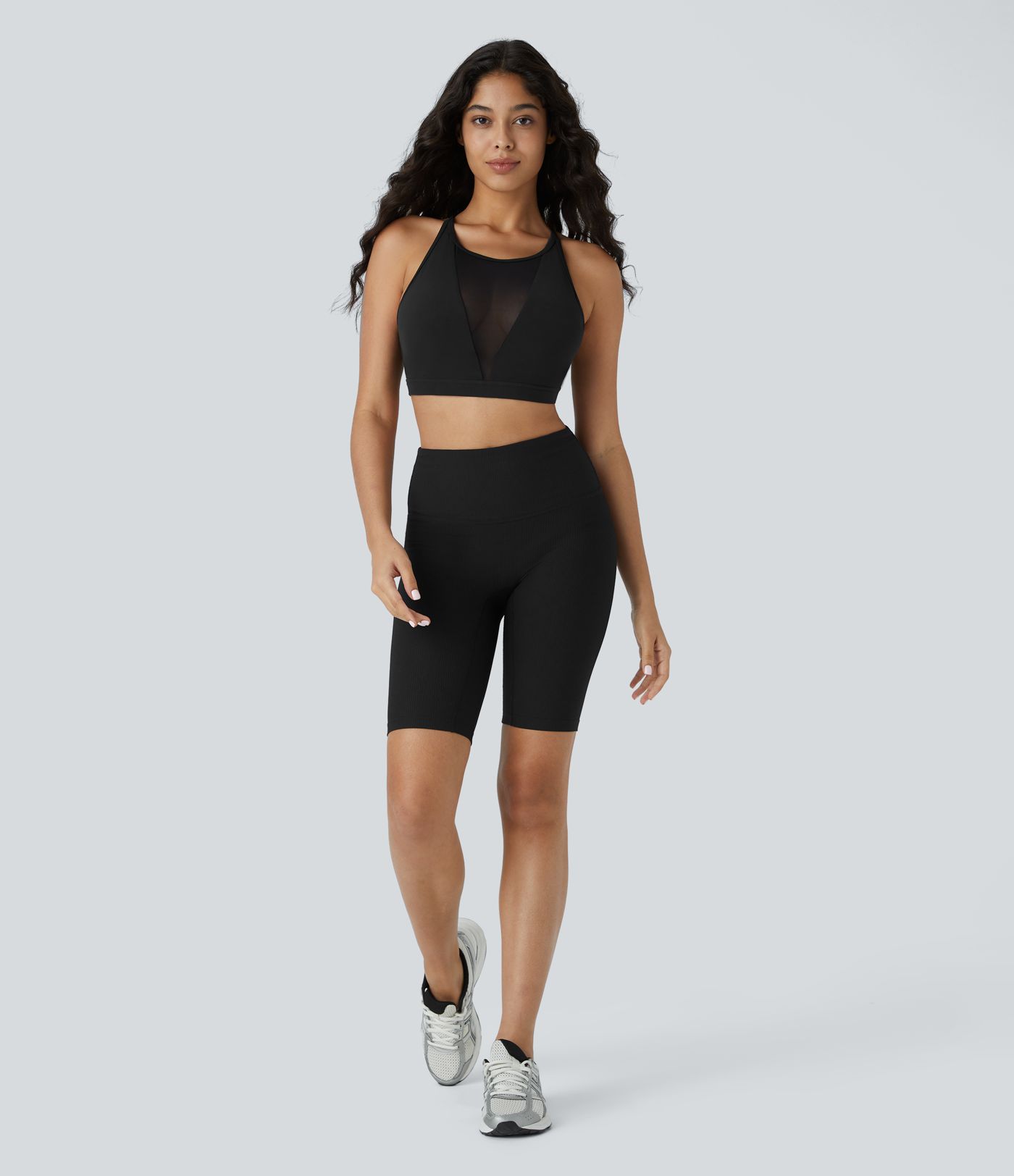 Sujetador deportivo yoga Softlyzero™ espalda Y malla contrastante soporte bajo