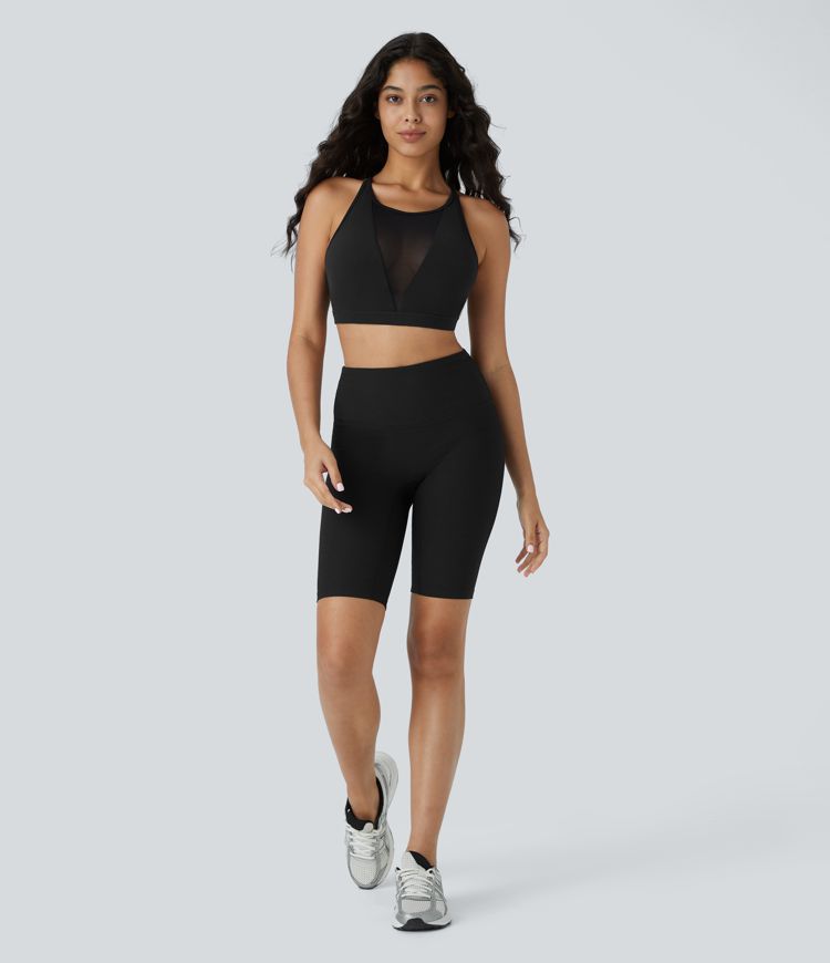 SoftlyZero™ Low Support Contrast Mesh Y Back Yoga Sports Bra-UPF50+