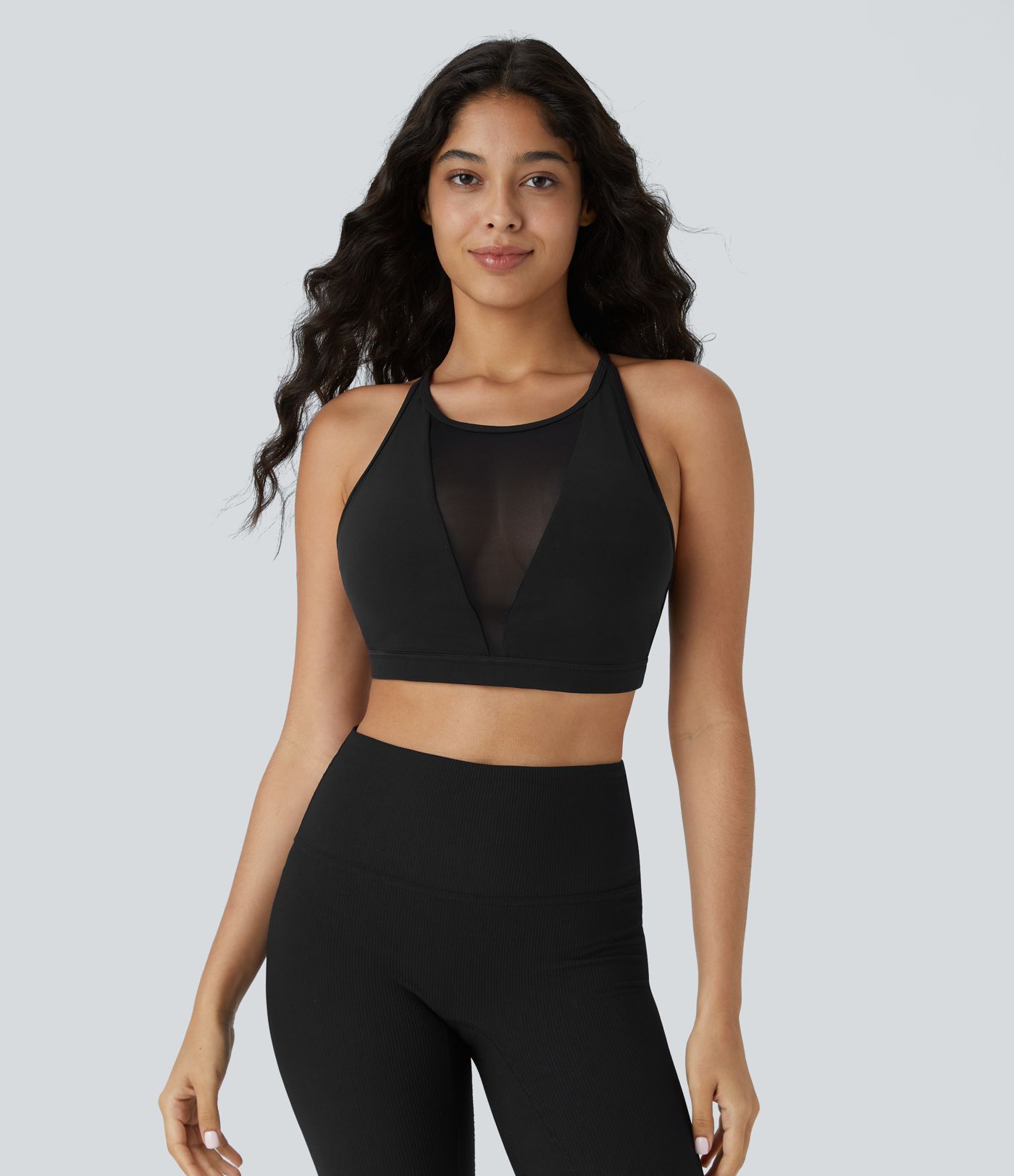 SoftlyZero™ Low Support Contrast Mesh Y Back Yoga Sports Bra-UPF50+