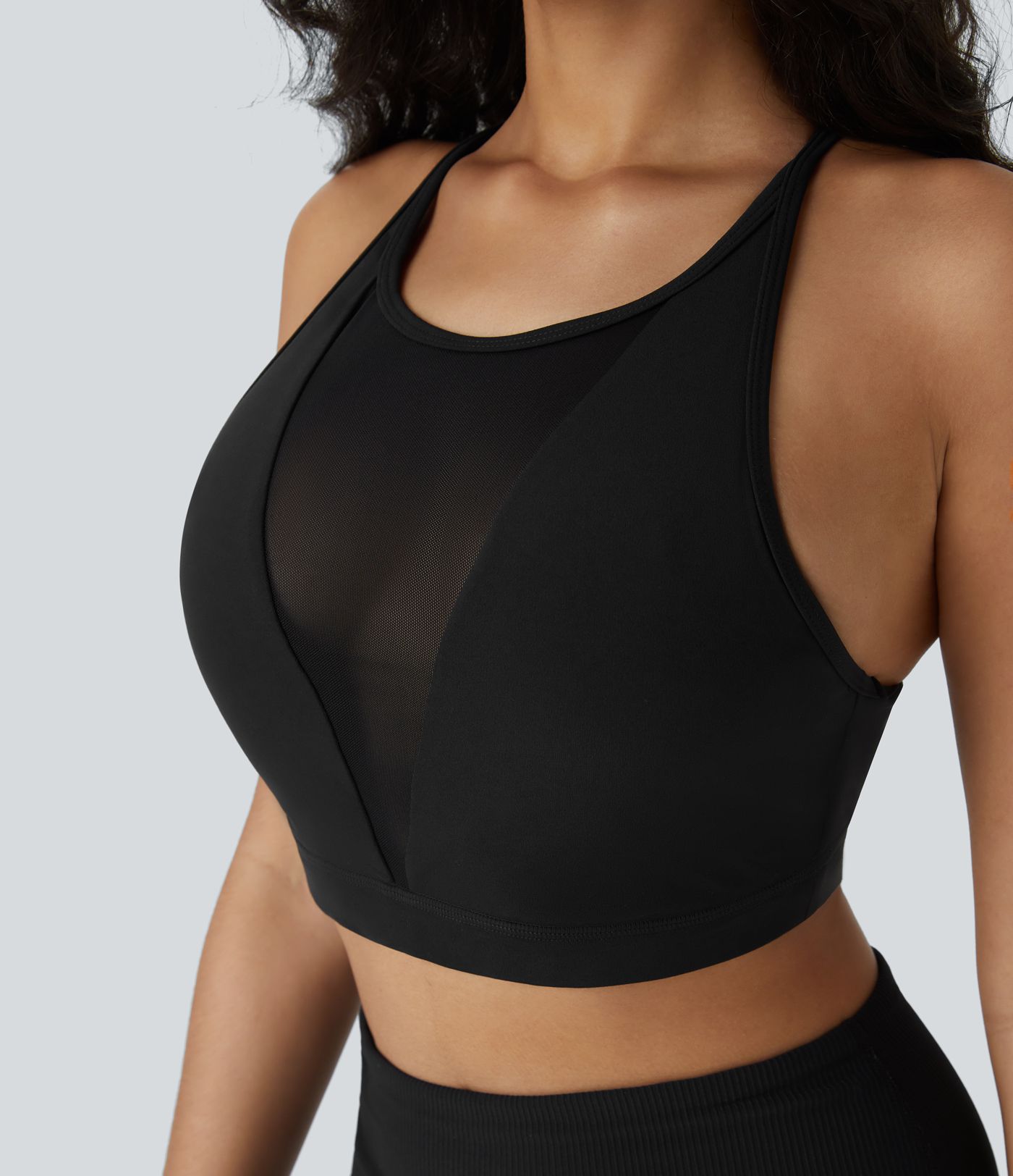 Sujetador deportivo yoga Softlyzero™ espalda Y malla contrastante soporte bajo