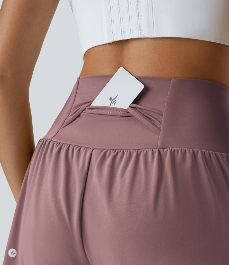 Super High Waisted Back Pocket & Side Hidden Pocket 2-in-1 Yoga Shorts 2.5"