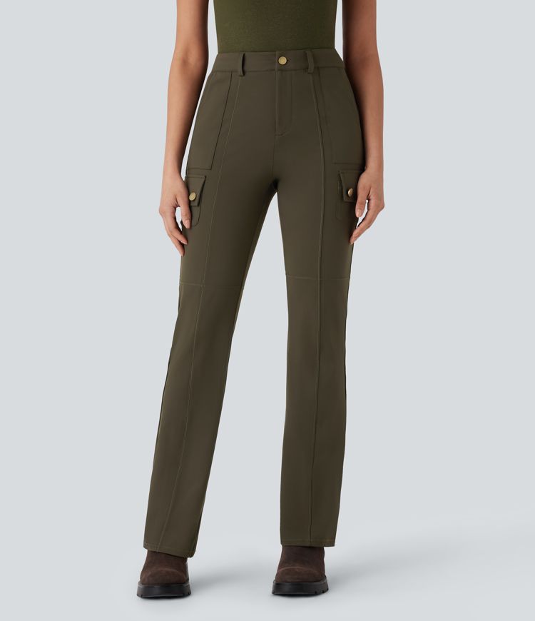 Mid Rise Multiple Pockets Hiking Cargo Bootcut Pants