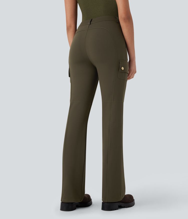 Mid Rise Multiple Pockets Hiking Cargo Bootcut Pants