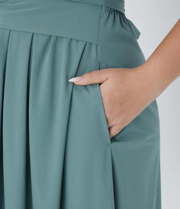 Breezeful™ Robe Midi Casual Grande Taille à Manches Courtes Col en V Poches Latérales Attache au Dos et Séchage Rapide