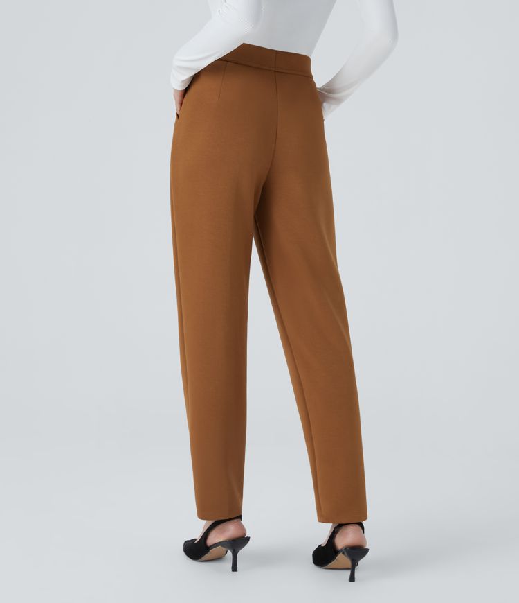High Waisted Side Pocket Tapered Work Trousers