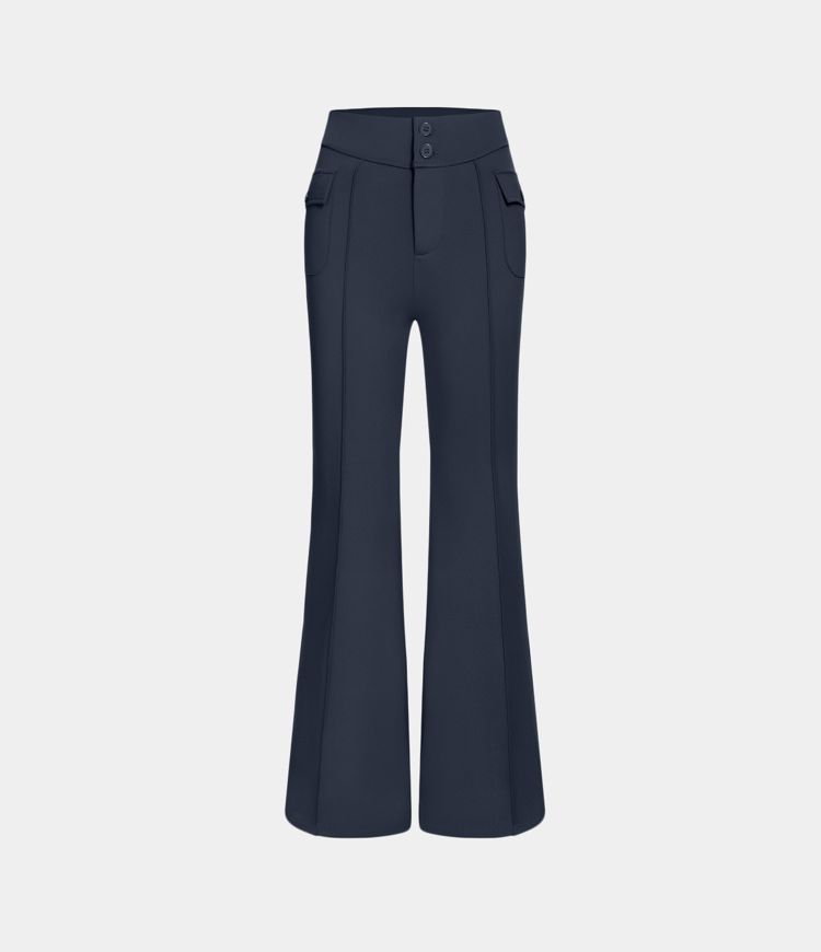 Pantalón cargo acampanado bolsillo solapa lateral botón tiro alto