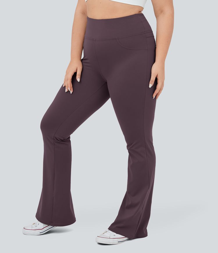 High Waisted Back Pocket Flare Yoga Plus Size Leggings