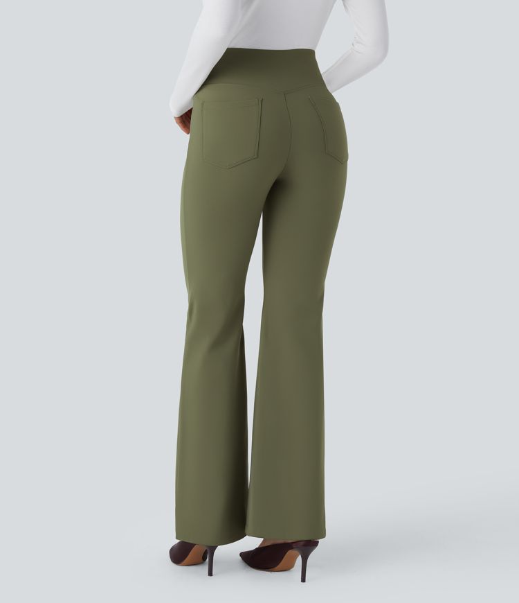 Pantalon évasé de ville Softlyzero™ thermique effet croisé taille haute avec poches arrière