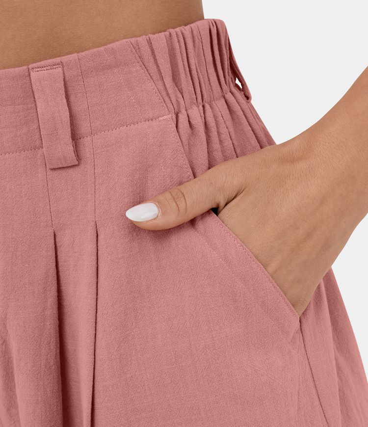 Pantalón palazzo liso fluido pierna ancha bolsillo lateral plisado tiro alto