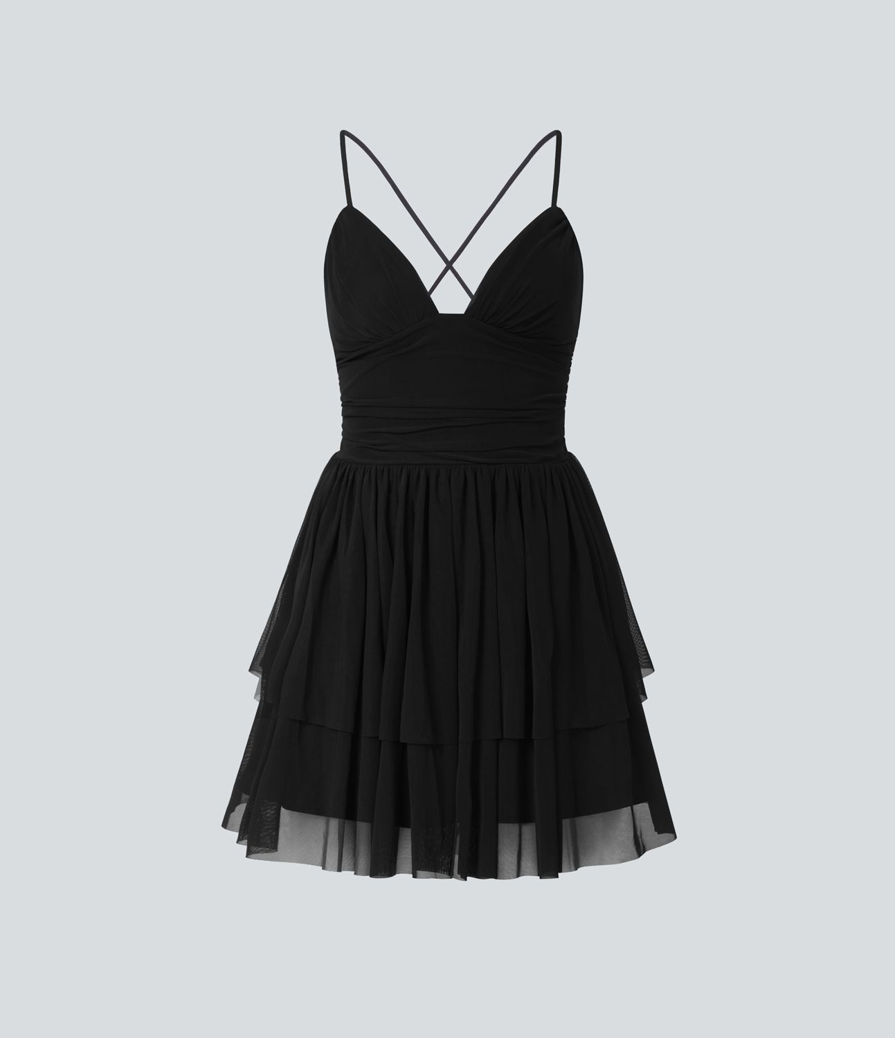 Mini-Partykleid aus Netzstoff mit Schnürung, rückenfreiem, mehrlagigem Tüllrock mit Kreuzmuster