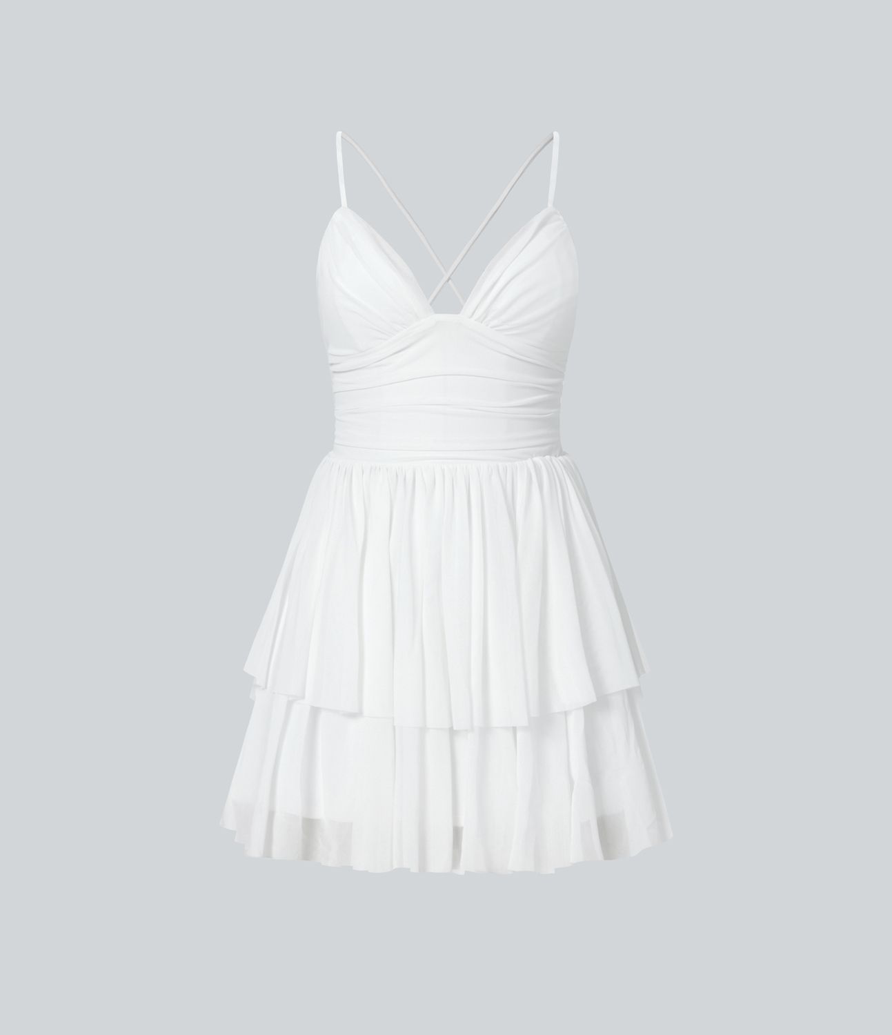 Lace Up Mesh Layered Mini Dress