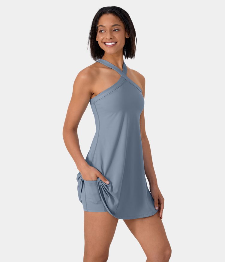 Women’s Backless Crisscross 2Piece Flared Mini Tennis Dress Halara