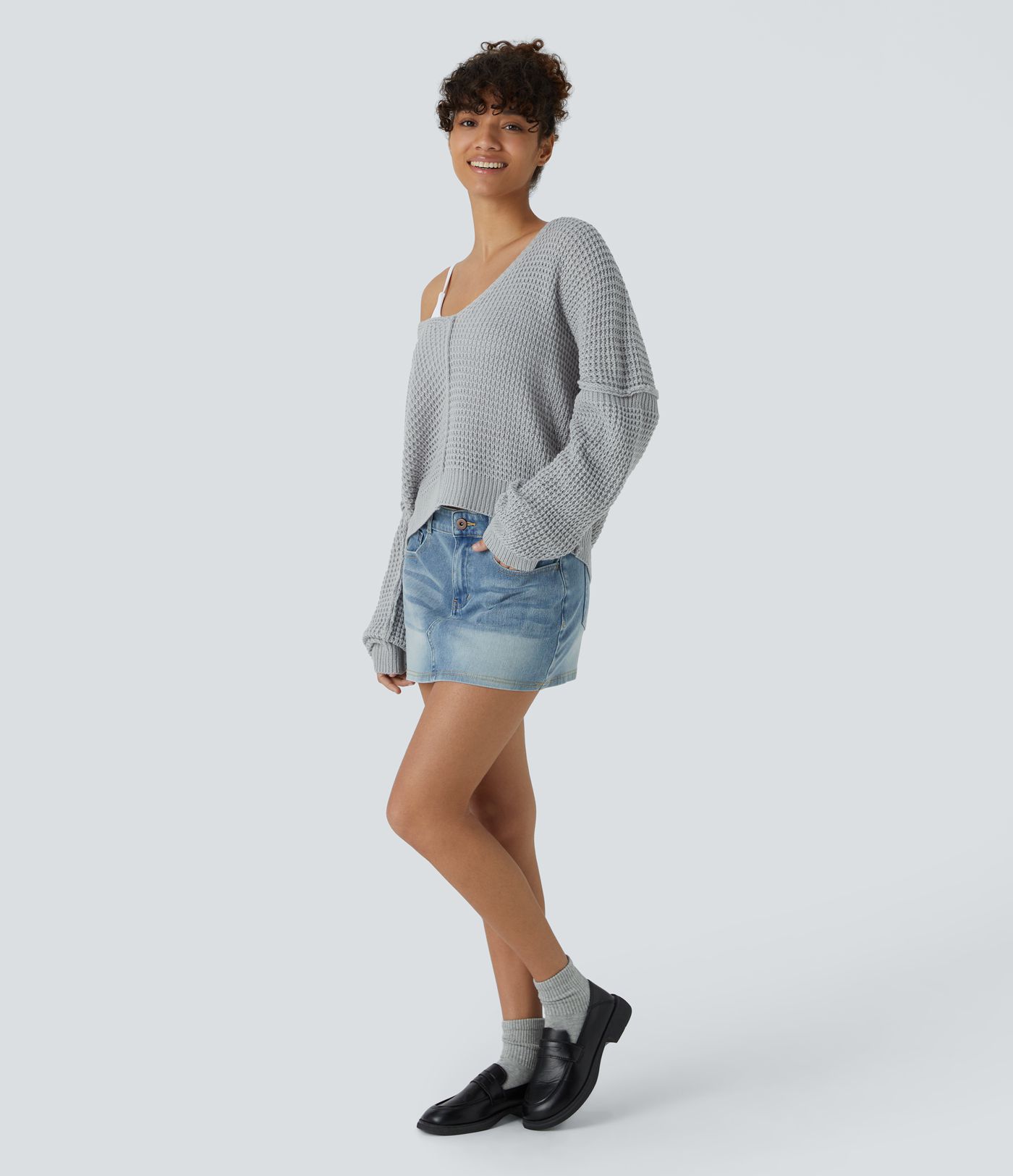 V Neck Long Sleeve Relaxed Casual Jumper