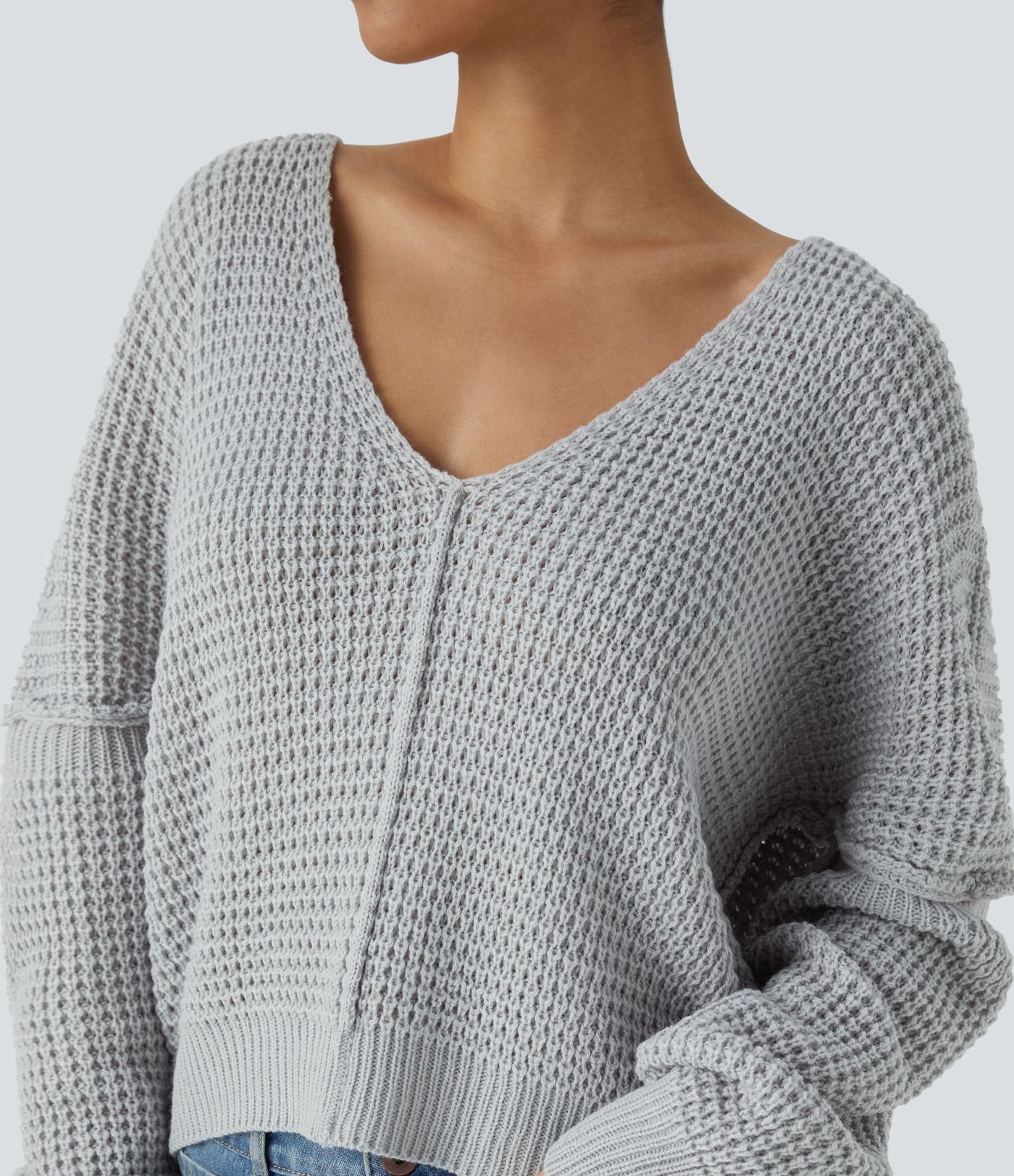 V Neck Long Sleeve Relaxed Casual Jumper