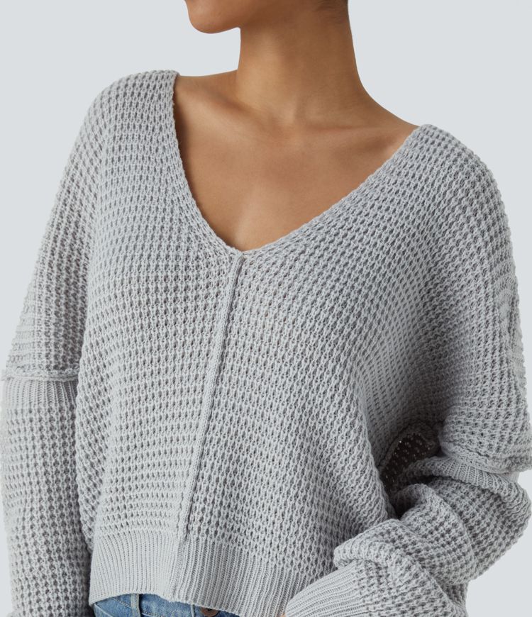 V Neck Long Sleeve Relaxed Casual Jumper