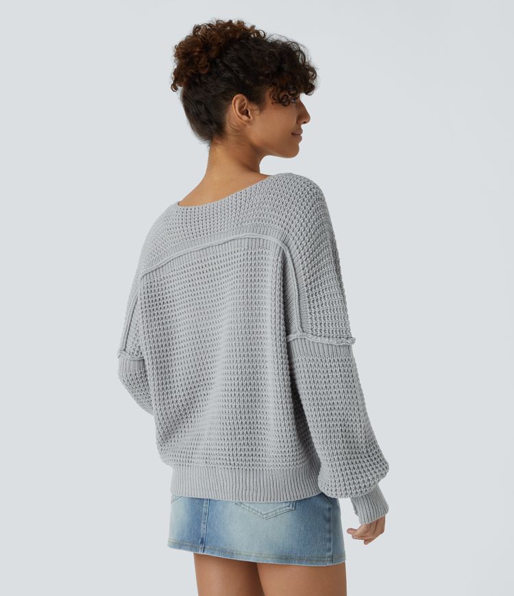 V Neck Long Sleeve Relaxed Casual Jumper