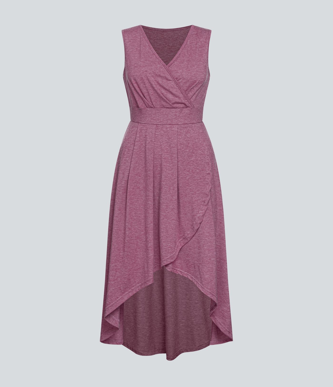 Deep V Neck Sleeveless High Low Crossover Hem Flowy Midi Casual Dress