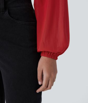 SoftlyZero™ Airy Sweetheart Neck Contrast Mesh Bishop Sleeve Cool Touch Casual Bodysuit-UPF50+