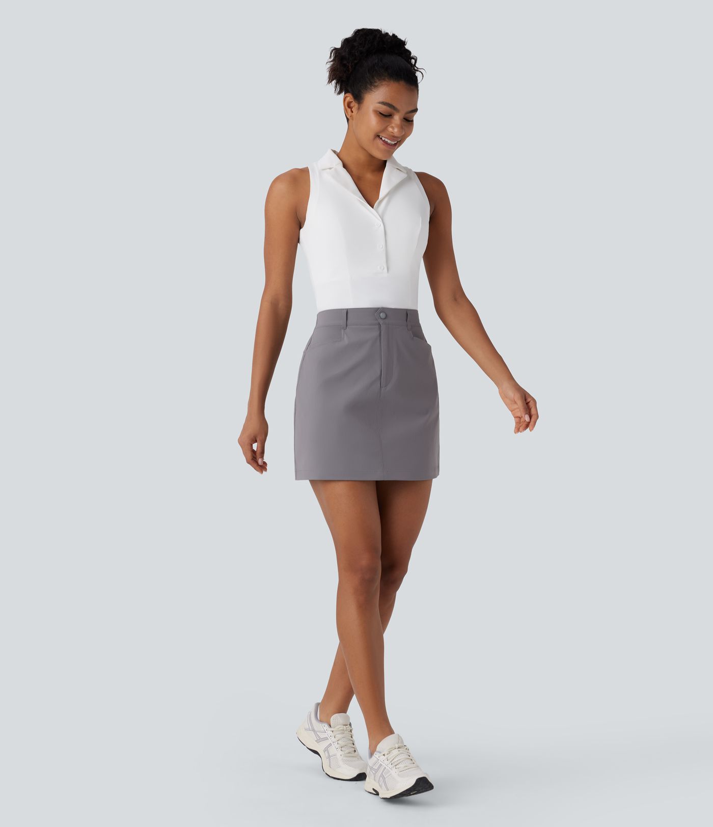 High Waisted Zipper Pocket A Line Mini Golf Skirt
