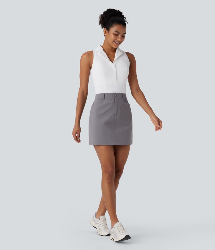 High Waisted Zipper Pocket A Line Mini Golf Skirt