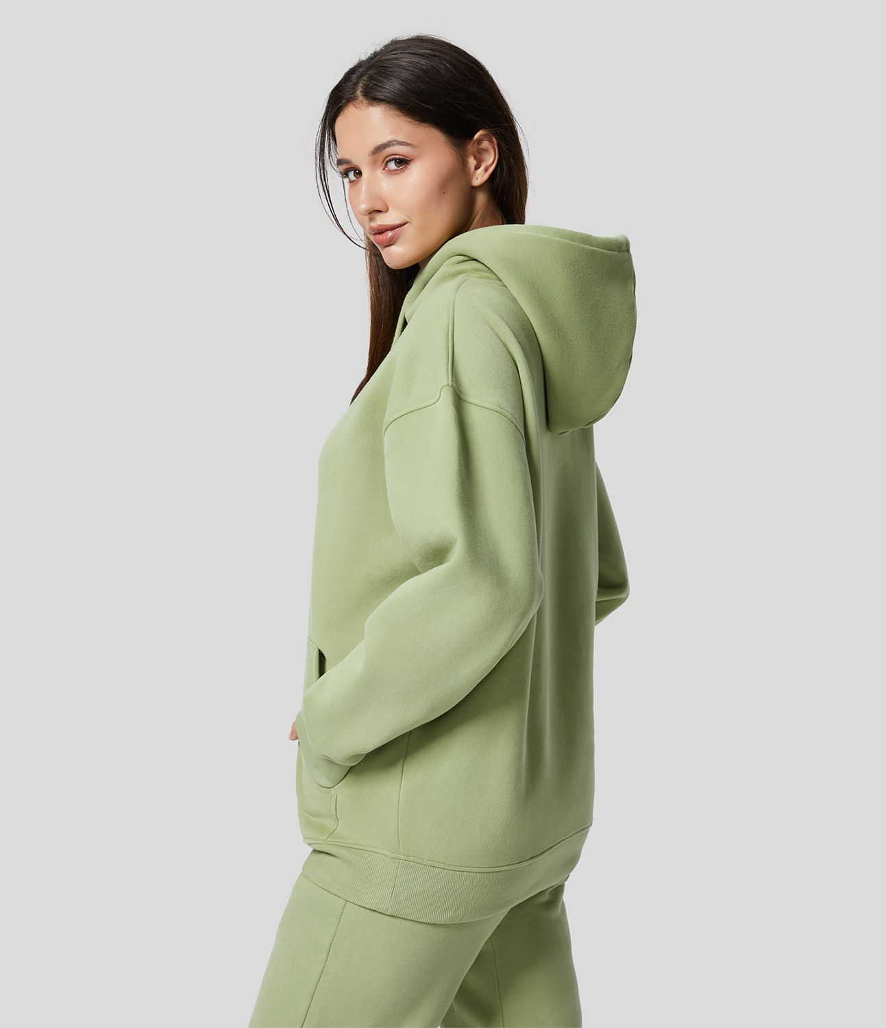 Hooded Drawstring Dropped Shoulder Kangaroo Pocket Fleece Hoodie Sweatshirt