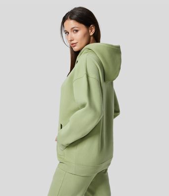 Hooded Drawstring Dropped Shoulder Kangaroo Pocket Fleece Hoodie Sweatshirt