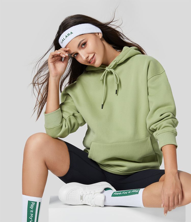 Hooded Drawstring Dropped Shoulder Kangaroo Pocket Fleece Hoodie Sweatshirt