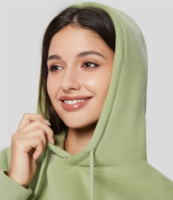 Hooded Drawstring Dropped Shoulder Kangaroo Pocket Fleece Hoodie Sweatshirt
