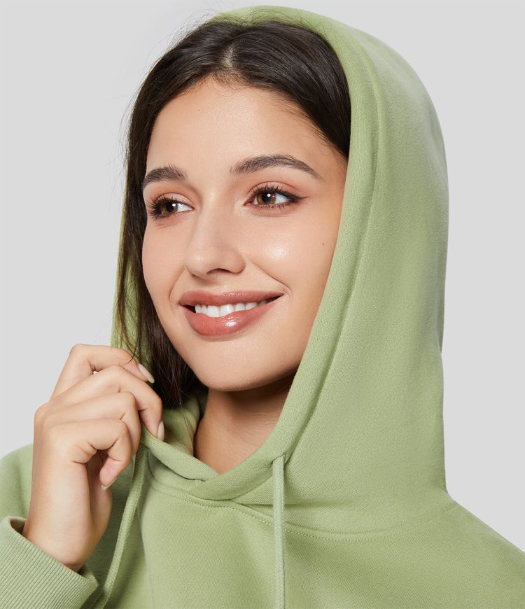 Hooded Drawstring Dropped Shoulder Kangaroo Pocket Fleece Hoodie Sweatshirt