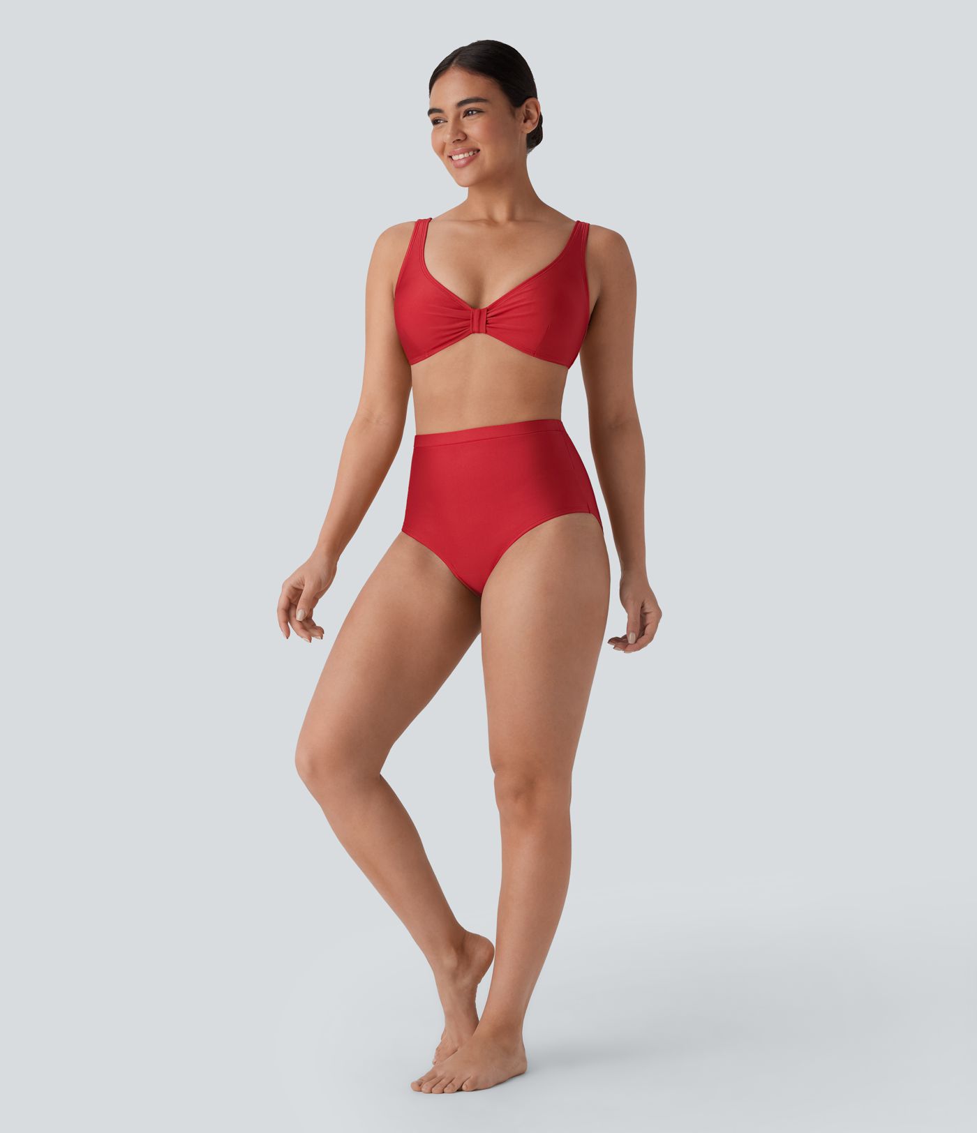 V Neck Sheen Bikini Top Swimsuit