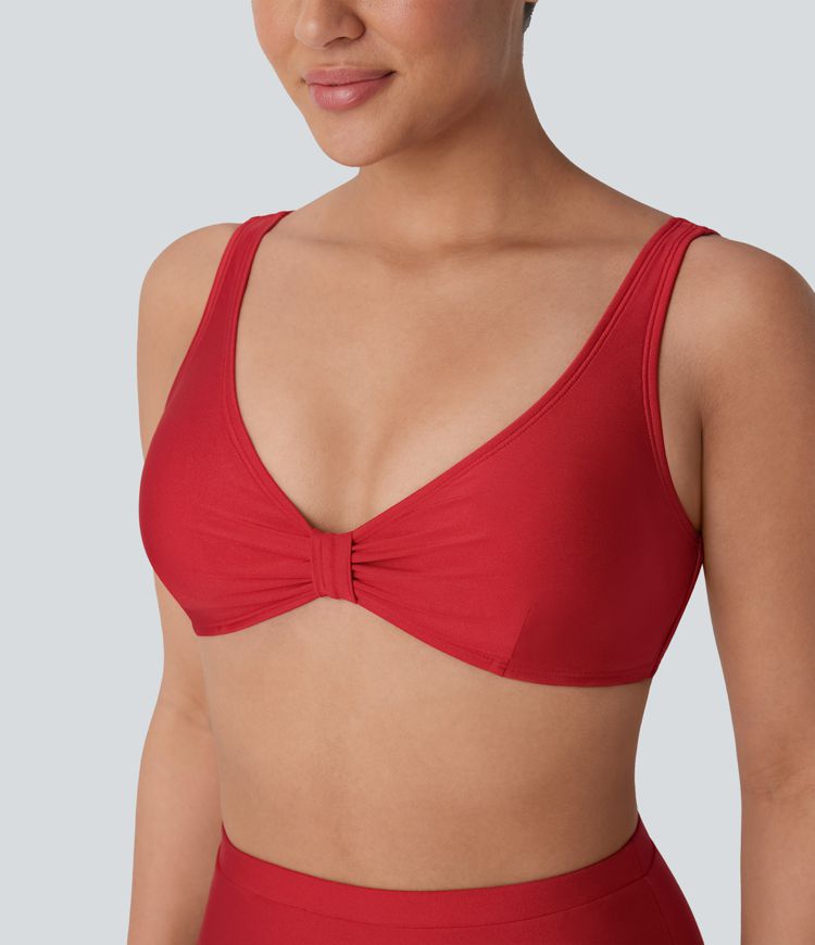 V Neck Twisted Sheen Bikini Top Swimsuit