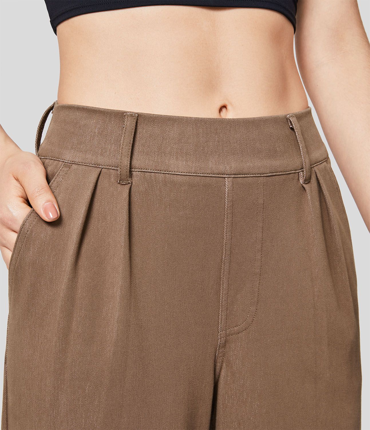 Halara Flex™ Lässige Jeans aus elastischem Strick-Denim mit mittelhohem Bund, weitem Bein und Seitentaschen