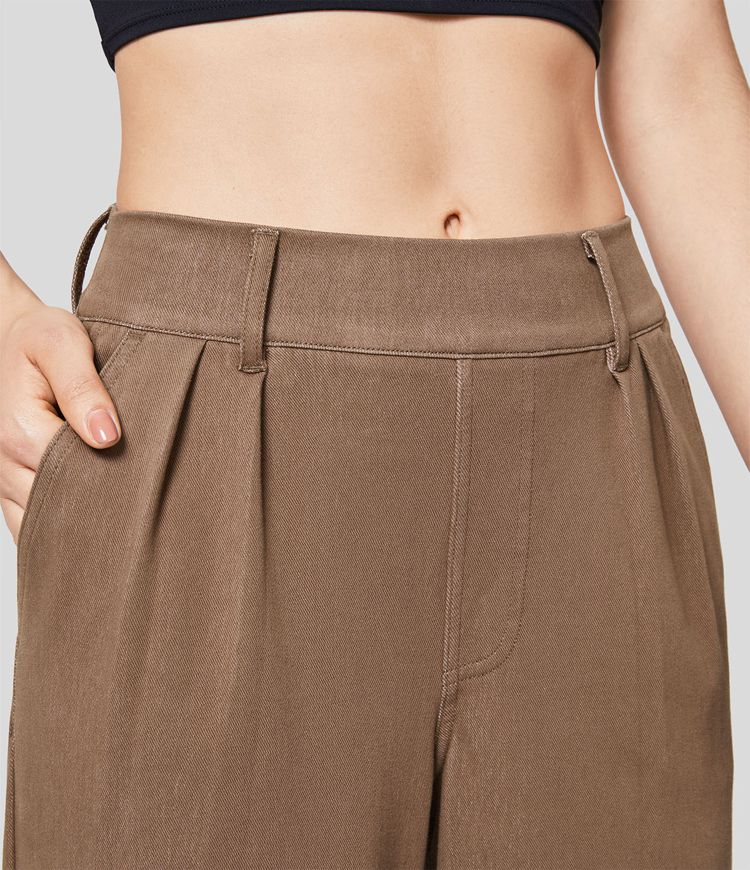 Halara Flex™ Lässige Jeans aus elastischem Strick-Denim mit mittelhohem Bund, weitem Bein und Seitentaschen