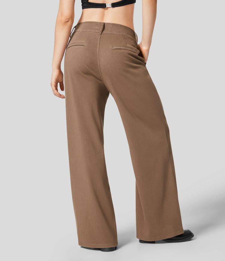 Halara Flex™ Lässige Jeans aus elastischem Strick-Denim mit mittelhohem Bund, weitem Bein und Seitentaschen