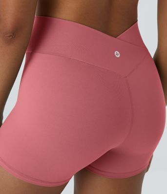 SoftlyZero™ High Waisted Crossover Plain Yoga Biker Shorts 3''-UPF50+
