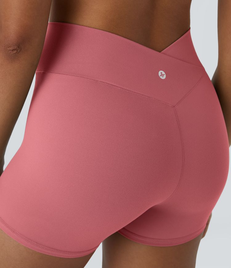 SoftlyZero™ High Waisted Crossover Plain Yoga Biker Shorts 3''-UPF50+