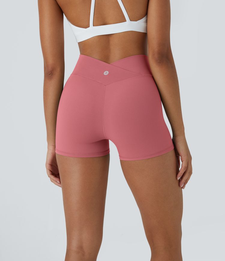 SoftlyZero™ High Waisted Crossover Plain Yoga Biker Shorts 3''-UPF50+