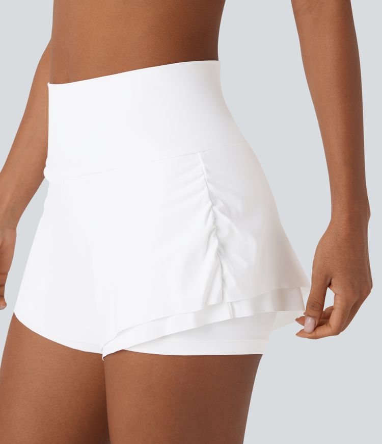 SoftlyZero™ Airy High Waisted Ruched Pockets Curved Hem 2-in-1 Cool Touch Yoga Shorts