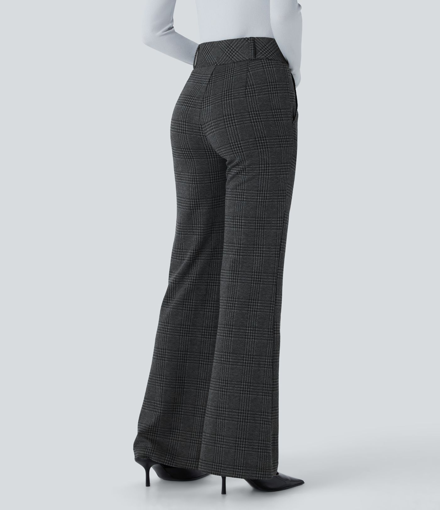 Halara Flex™ High Waisted Decorative Pocket Houndstooth Plaid Work Flare Pants