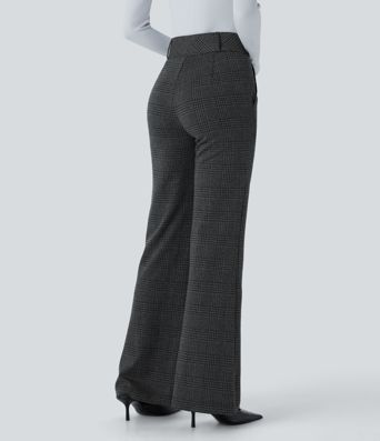 Halara Flex™ High Waisted Decorative Pocket Houndstooth Plaid Work Flare Pants