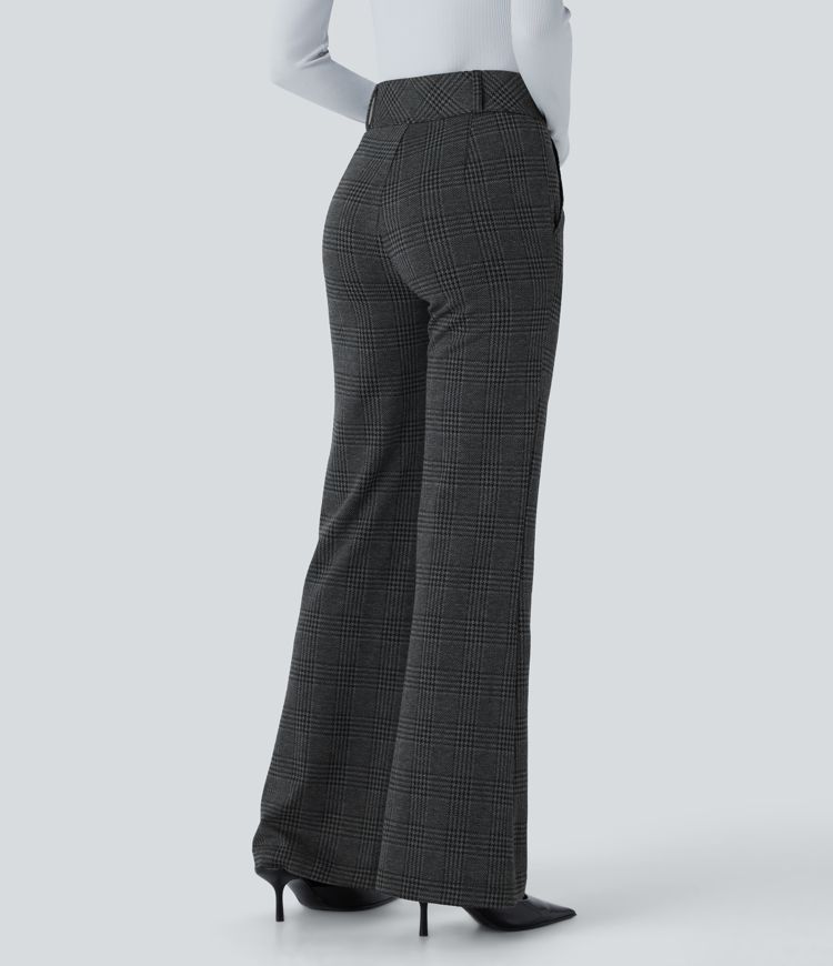 Halara Flex™ High Waisted Decorative Pocket Houndstooth Plaid Work Flare Pants